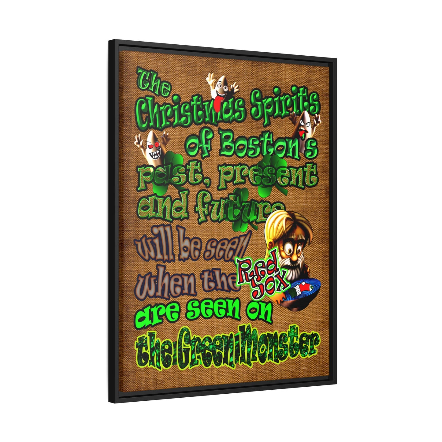 christmas spirits of boston - framed canvas art (brown papyrus)