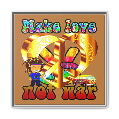 love peace - framed canvas art (light brown)