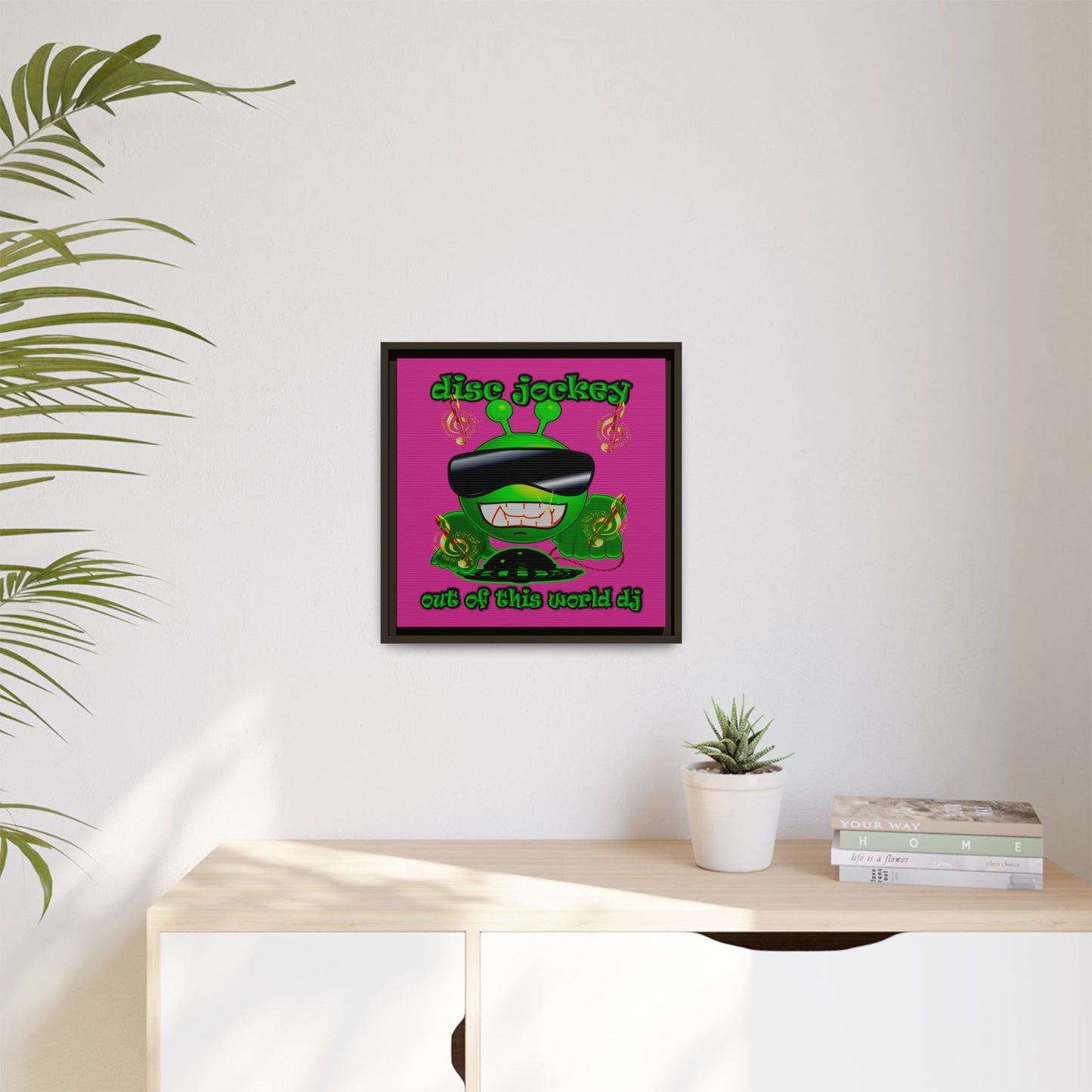 disc jockey - framed canvas art (pink)
