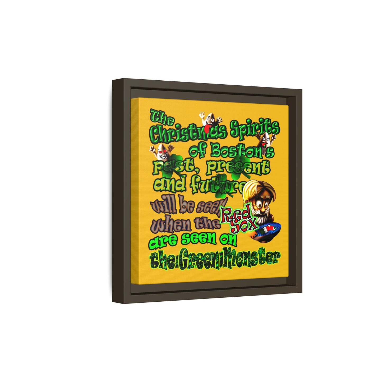 christmas spirits of boston - framed canvas art (yellow)