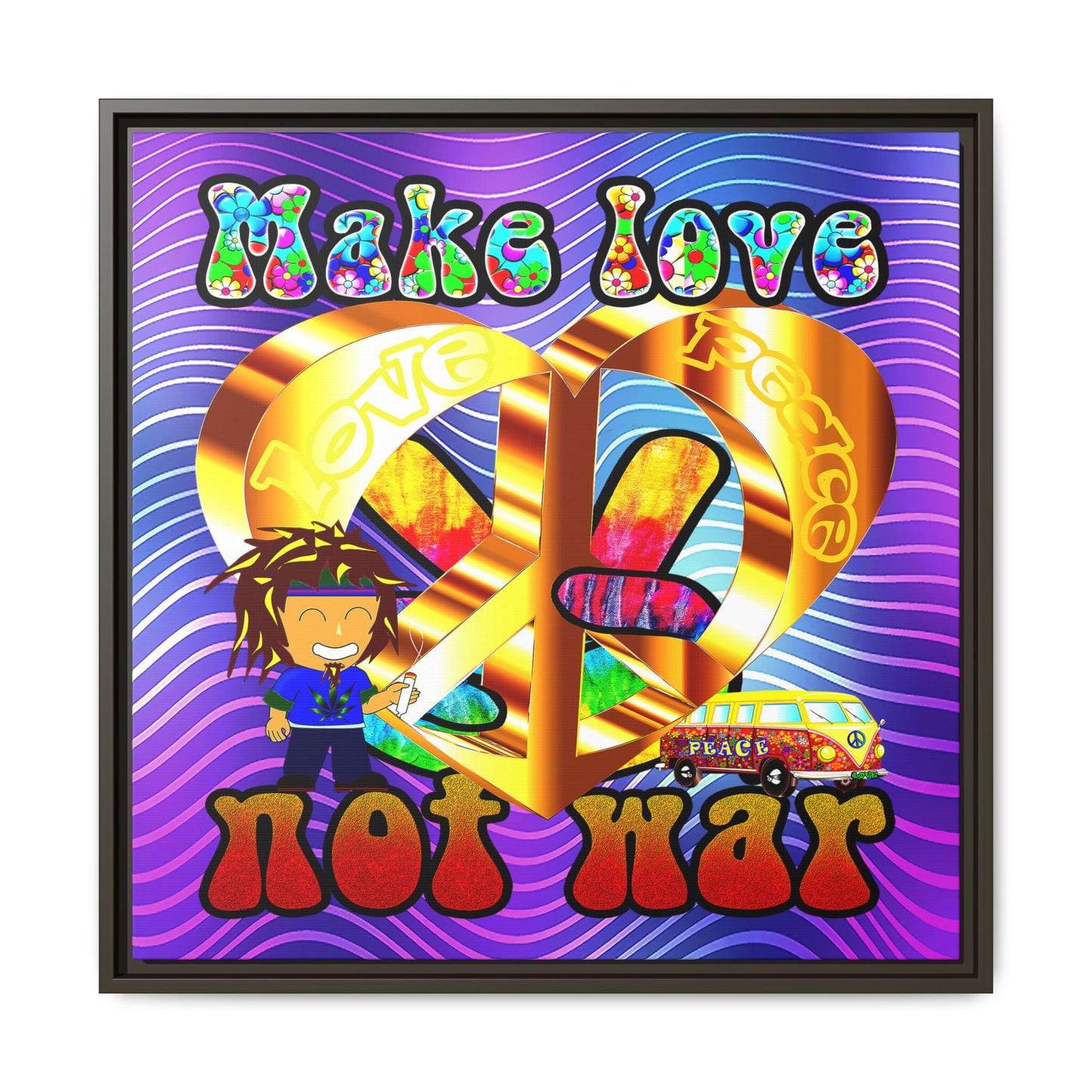 love peace - framed canvas art (purple wave)