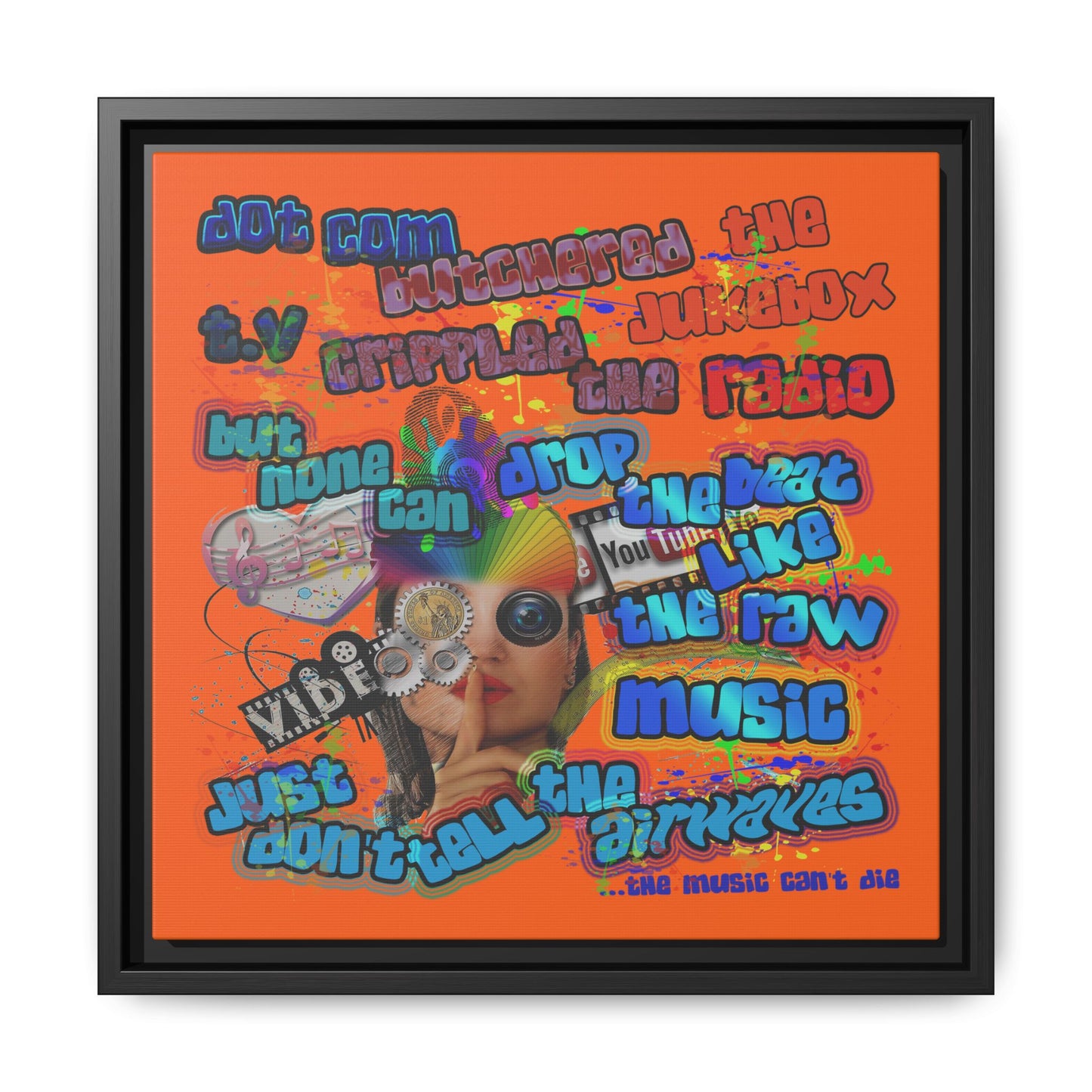 drop the beat - framed canvas art (orange)