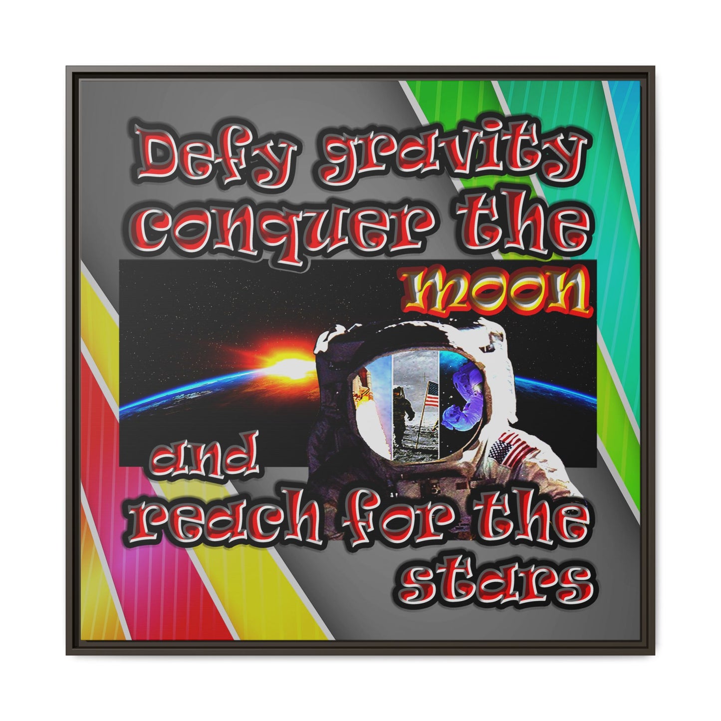 defy conquer reach - framed canvas art (rainbow split)