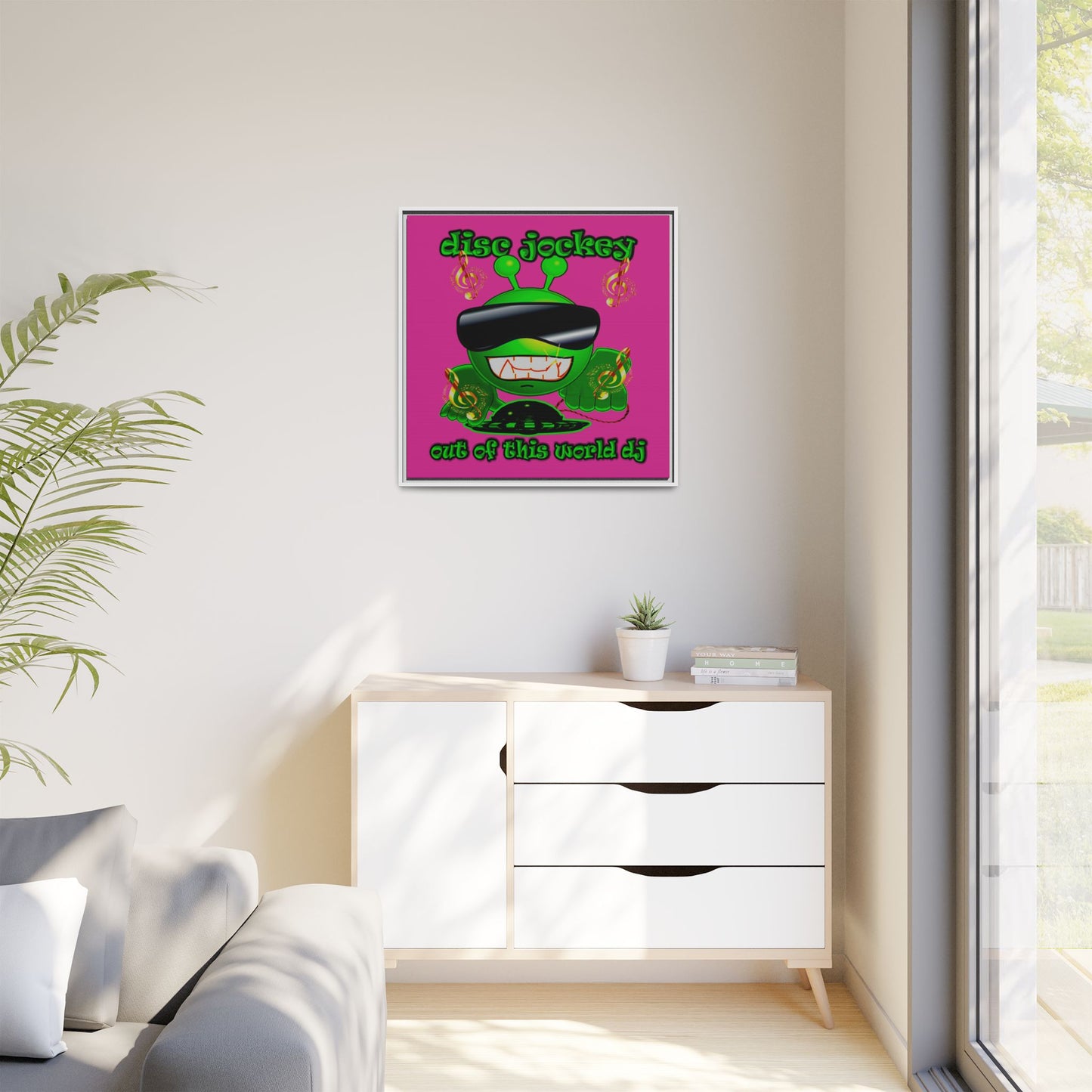disc jockey - framed canvas art (pink)