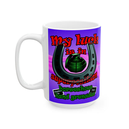 my luck - White Mug (purple-pink wave)
