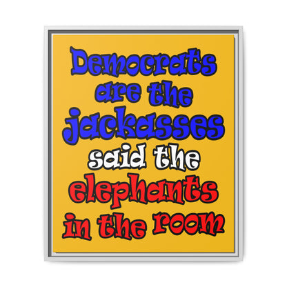 donkeys and elephants - framed canvas art (yellow)