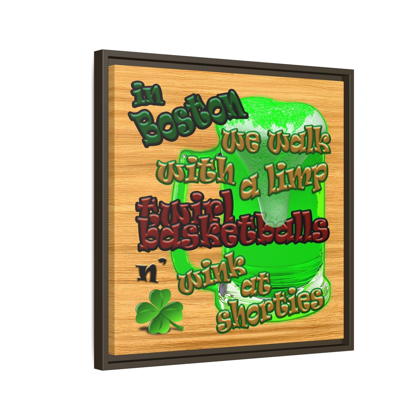 celtics logo - framed canvas art (butterscotch wood finish)