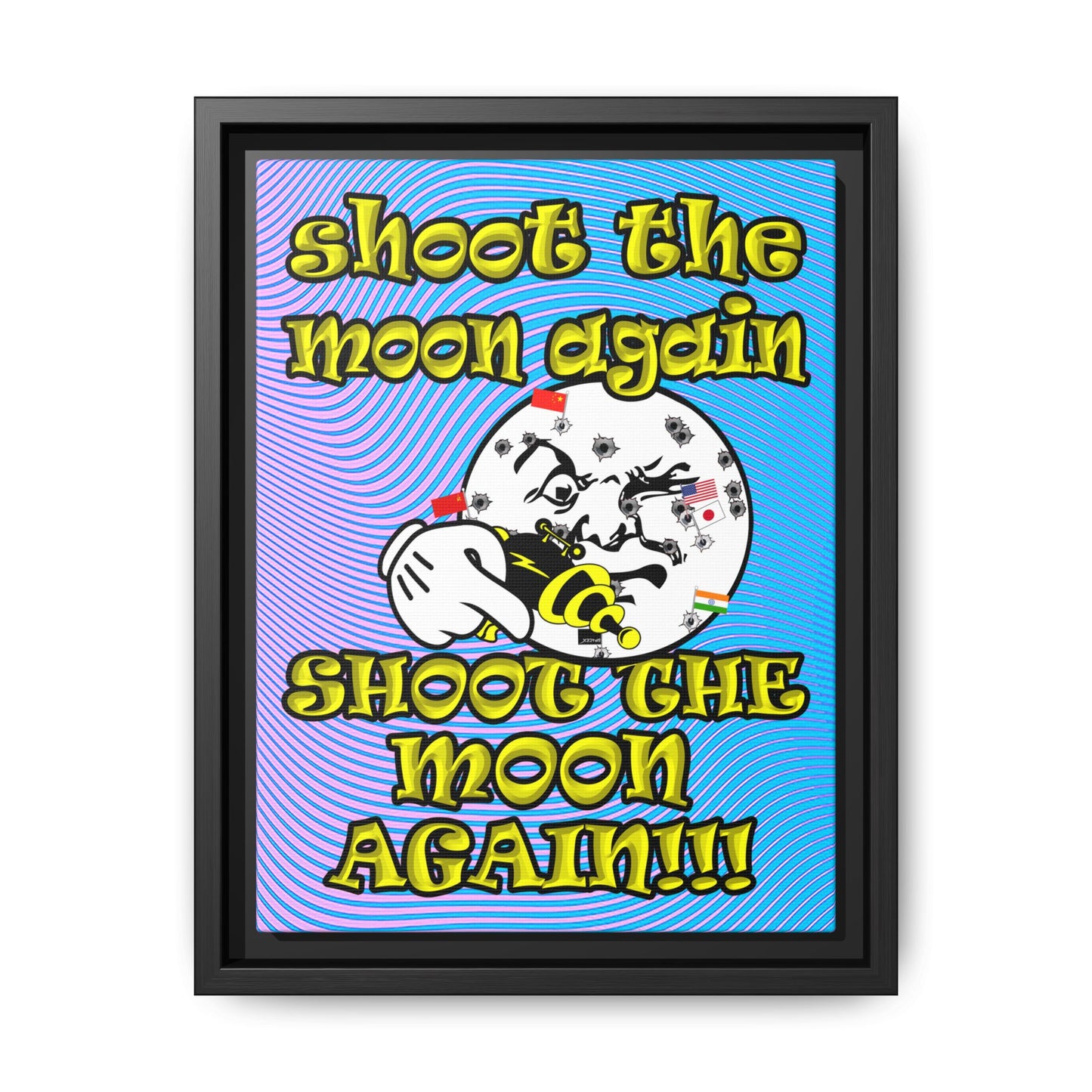 shoot the moon again - framed canvas art (light blue-purple wave)
