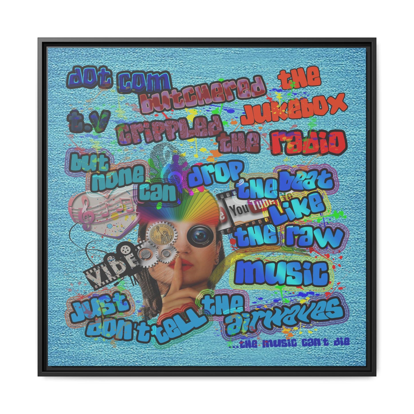 drop the beat - framed canvas art (faded blue)