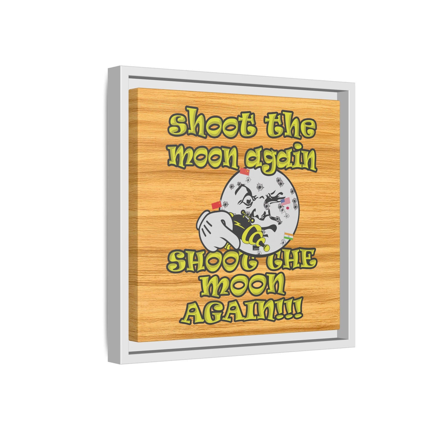 shoot the moon again - framed canvas art (butterscotch wood finish)