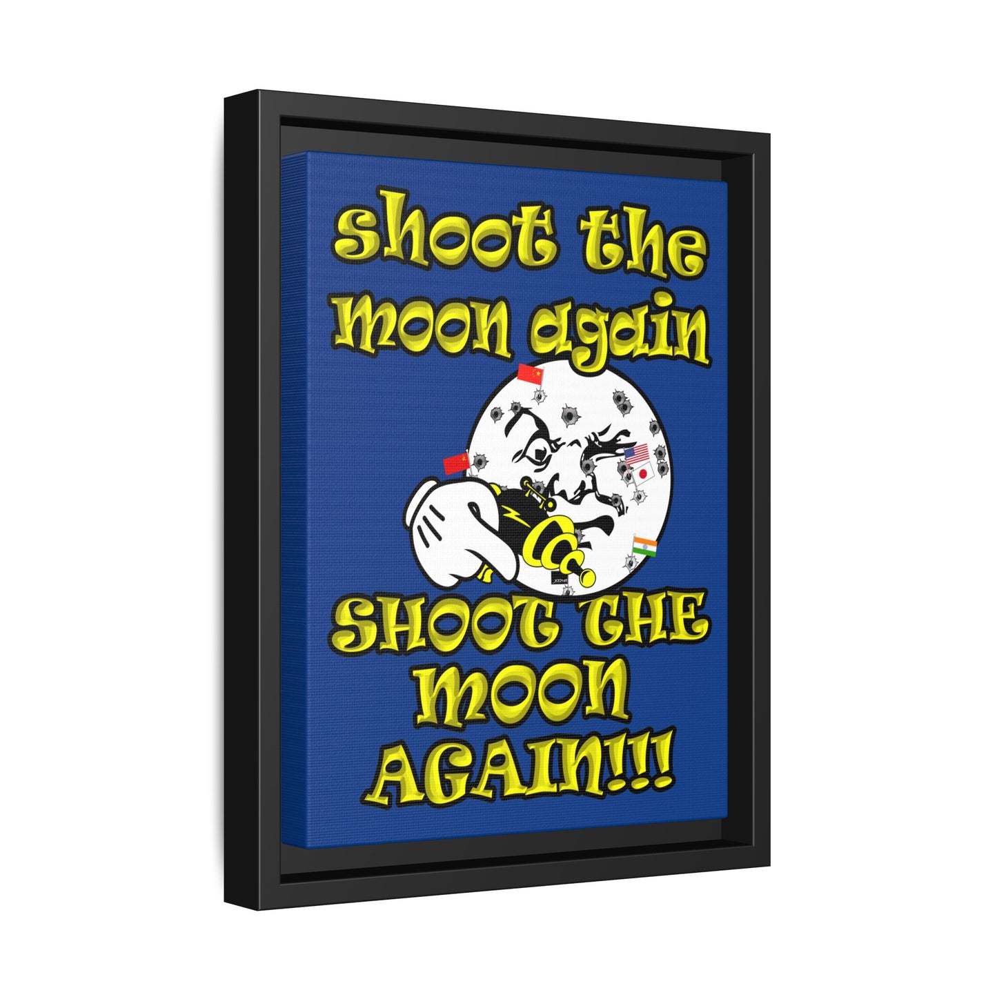 shoot the moon again - framed canvas art (dark blue)