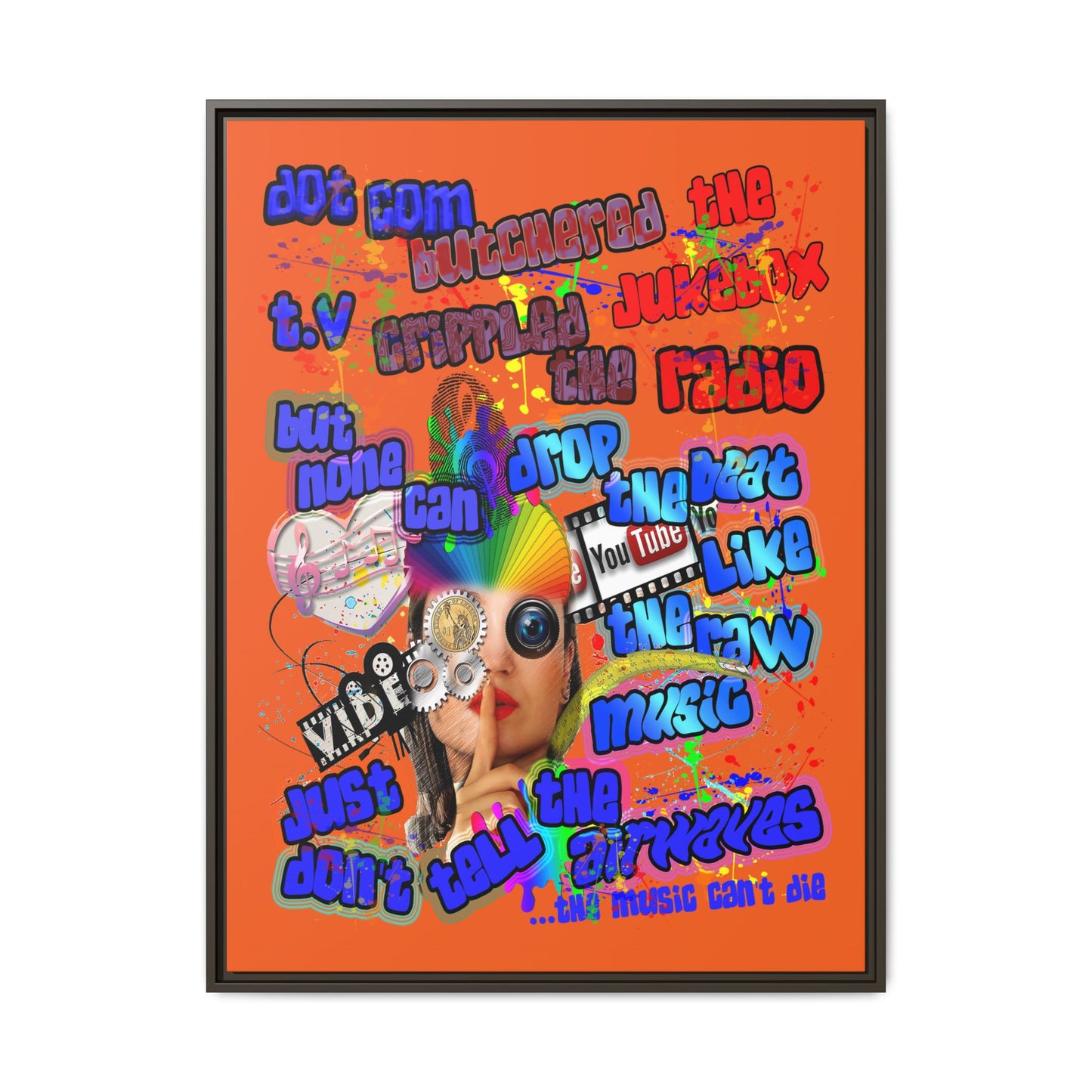 drop the beat - framed canvas art (orange)