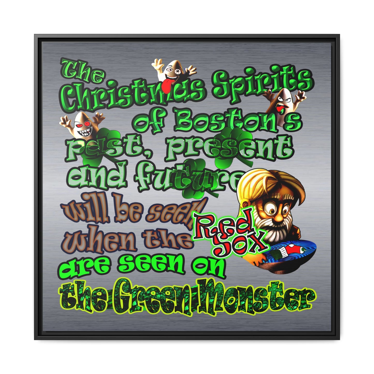 christmas spirits of boston - framed canvas art (brushed nickel)