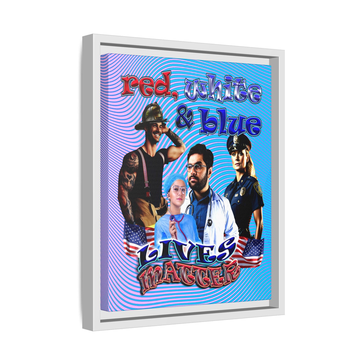 rw&b lives matter - framed canvas art (light blue-purple wave)