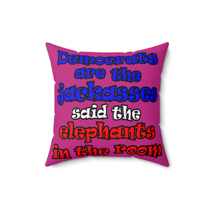 donkeys and elephants - Spun Polyester Square Pillow - (pink)