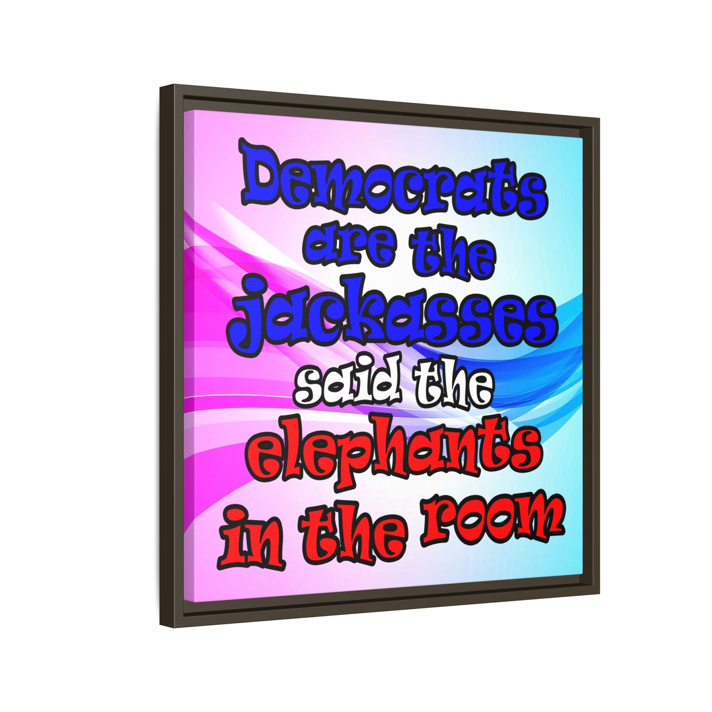 donkeys and elephants - framed canvas art (light blue-pink wave)