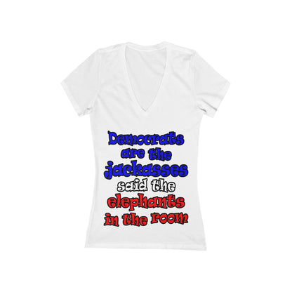 donkeys and elephants - Women's Jersey Short Sleeve Deep V-Neck Tee
