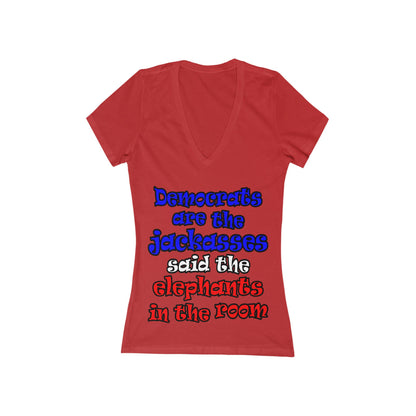 donkeys and elephants - Women's Jersey Short Sleeve Deep V-Neck Tee
