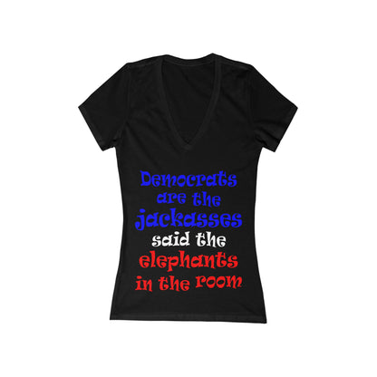 donkeys and elephants - Women's Jersey Short Sleeve Deep V-Neck Tee