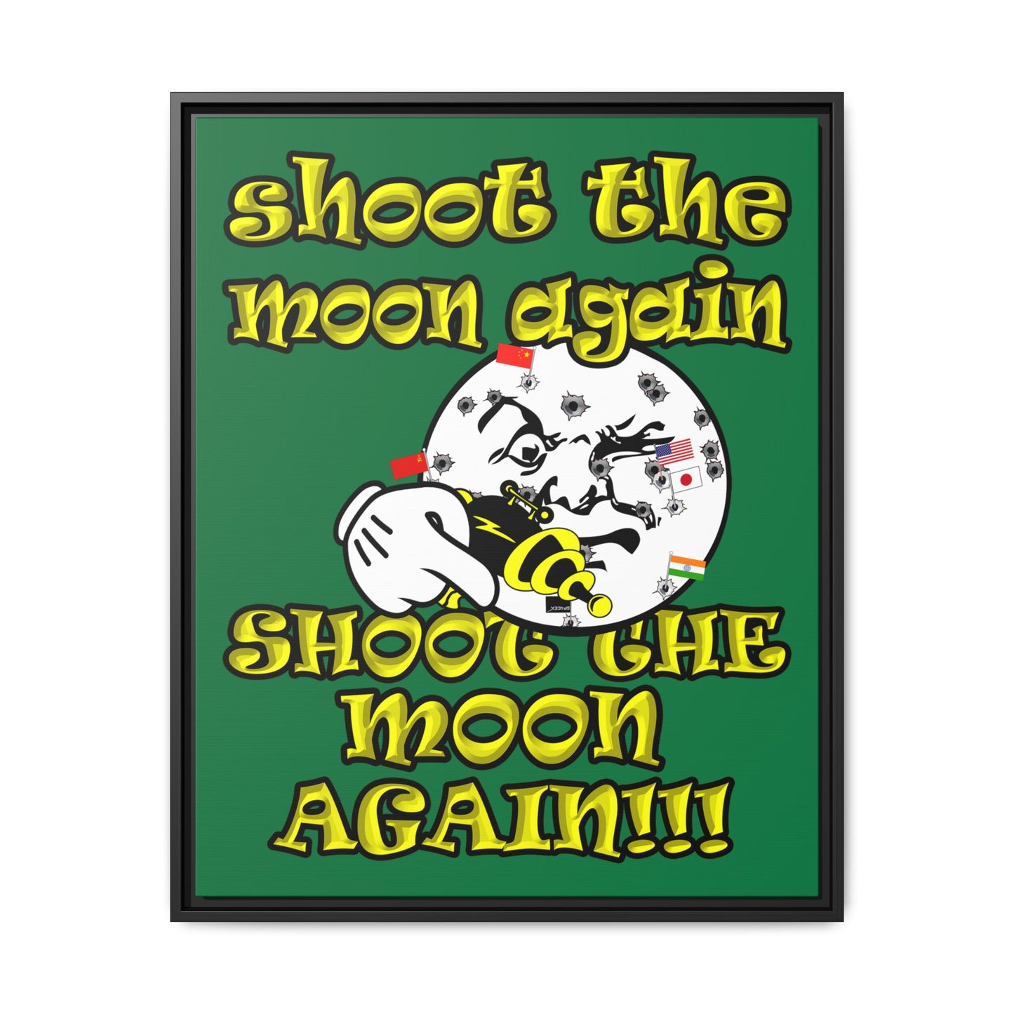 shoot the moon again - framed canvas art (dark green)
