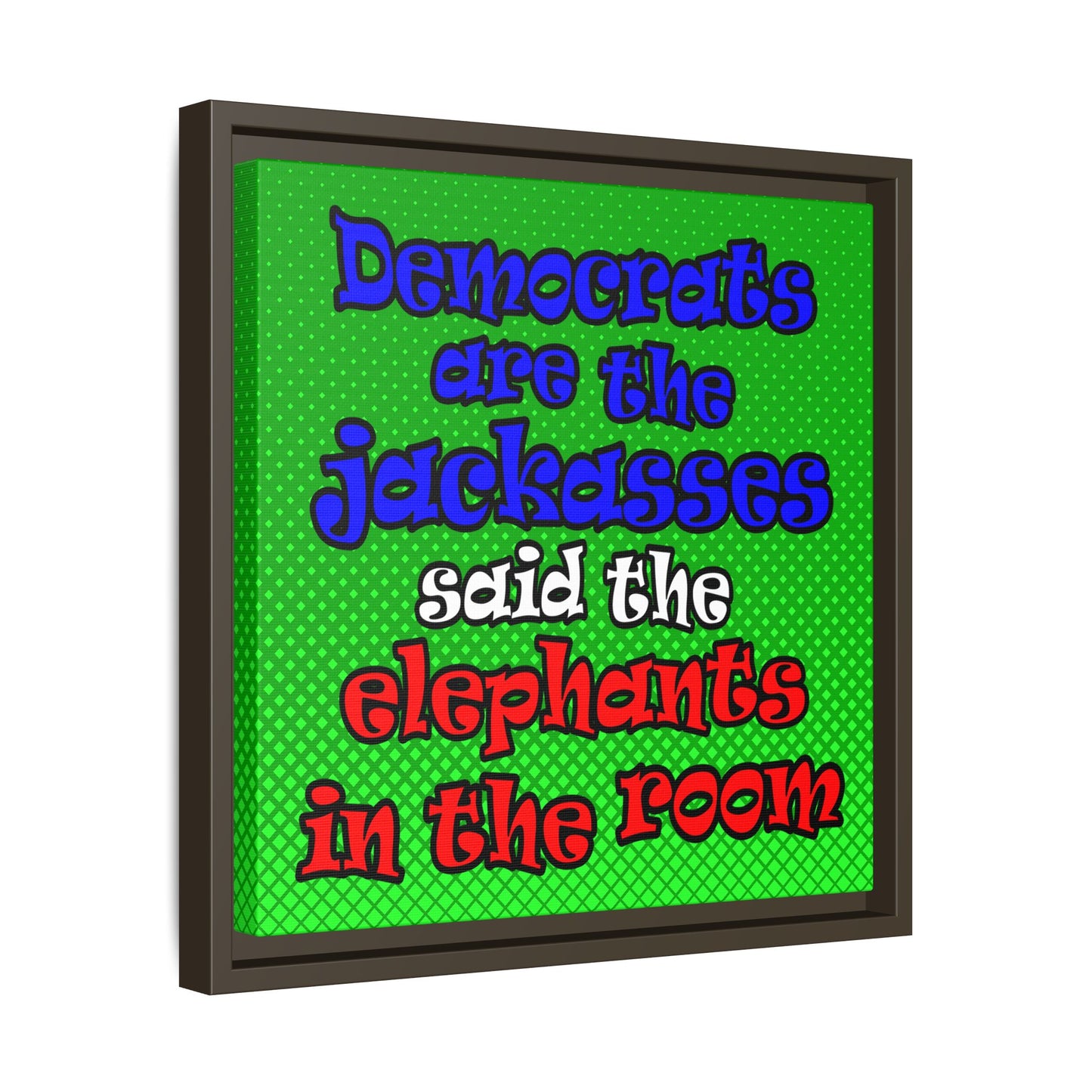 donkeys and elephants - framed canvas art (logo green)