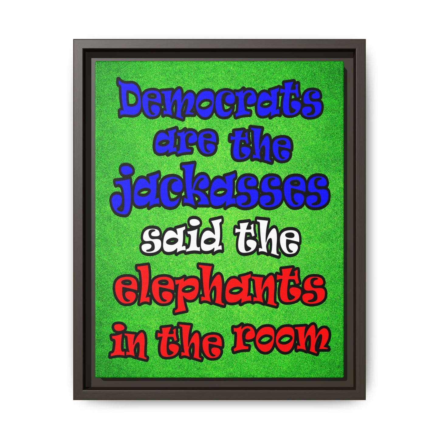 donkeys and elephants - framed canvas art (green turf)