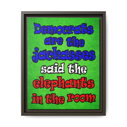 donkeys and elephants - framed canvas art (green turf)