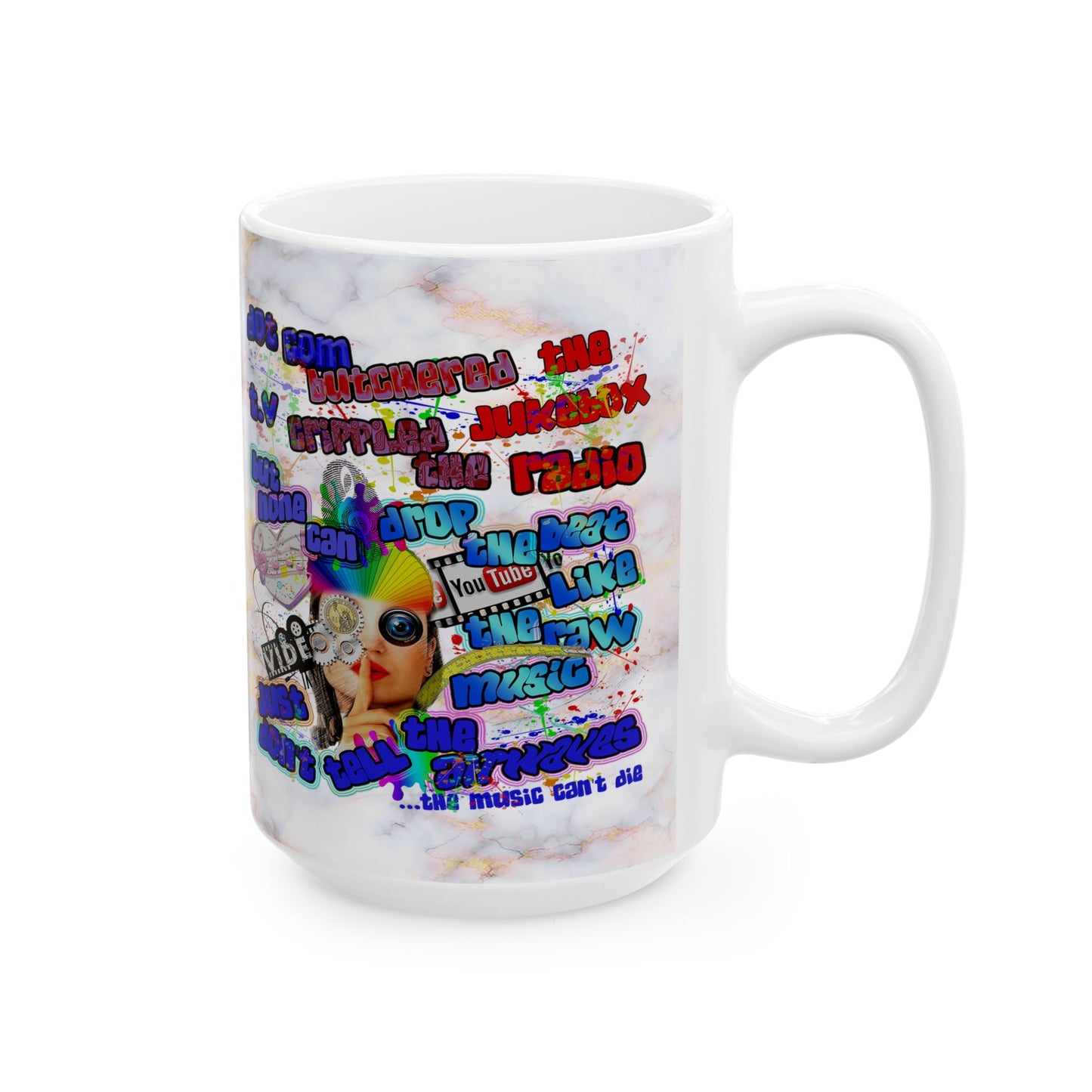 drop the beat - White Mug (white marble)