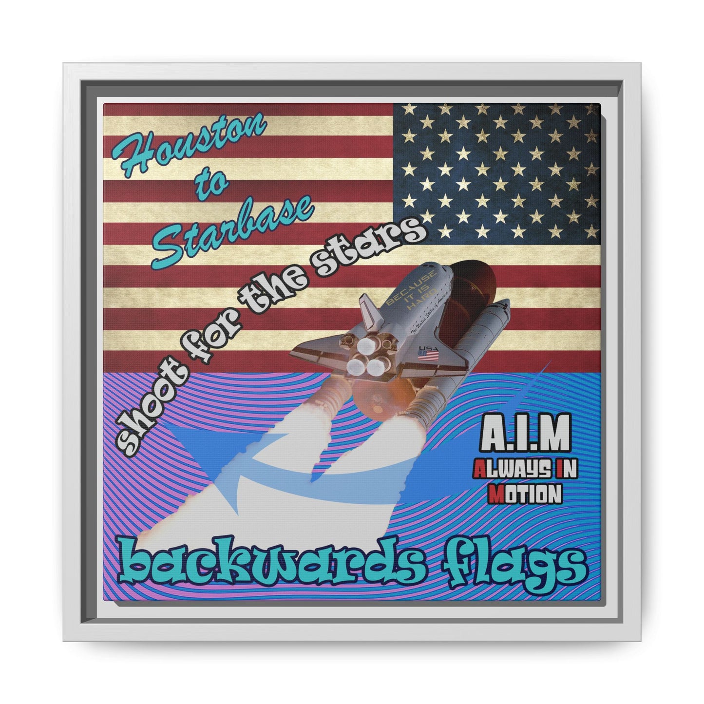 shoot for the stars - framed canvas art (light blue-purple wave)
