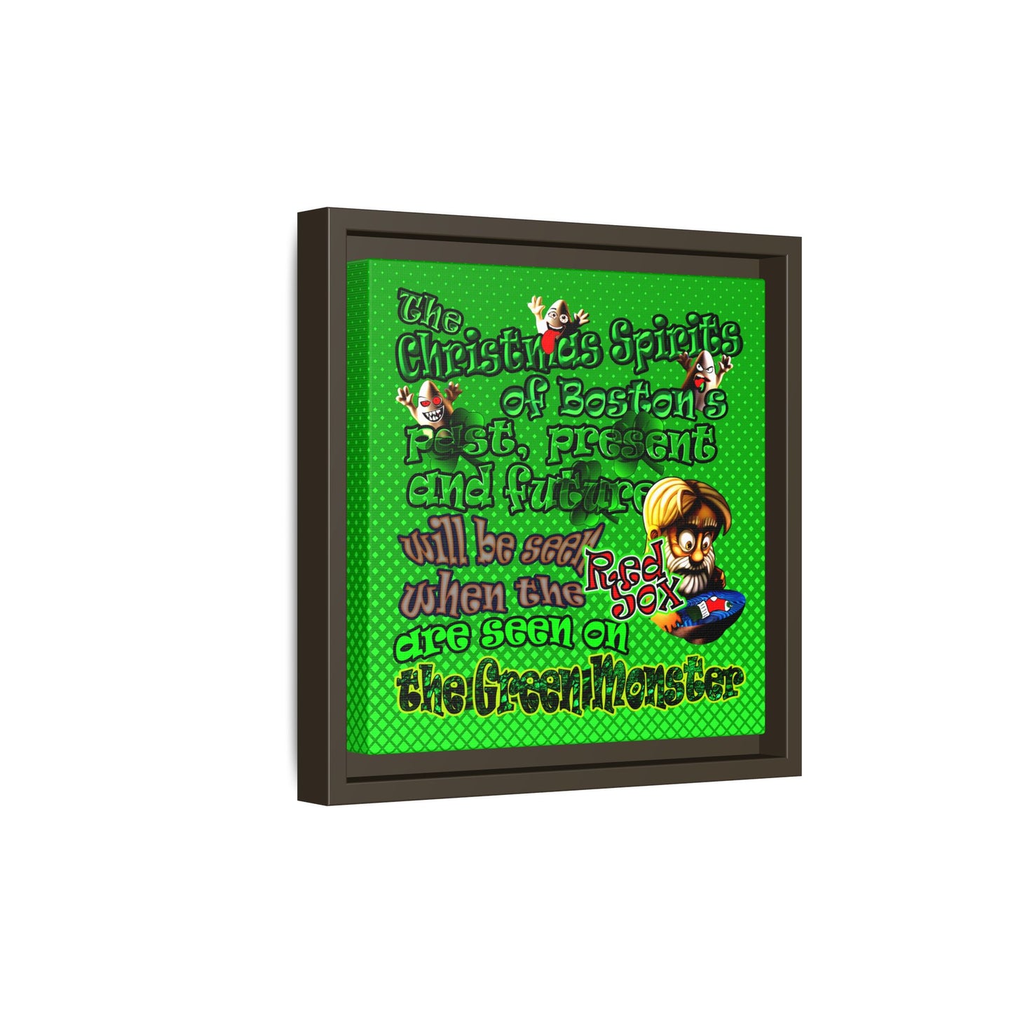 christmas spirits of boston - framed canvas art (logo green)