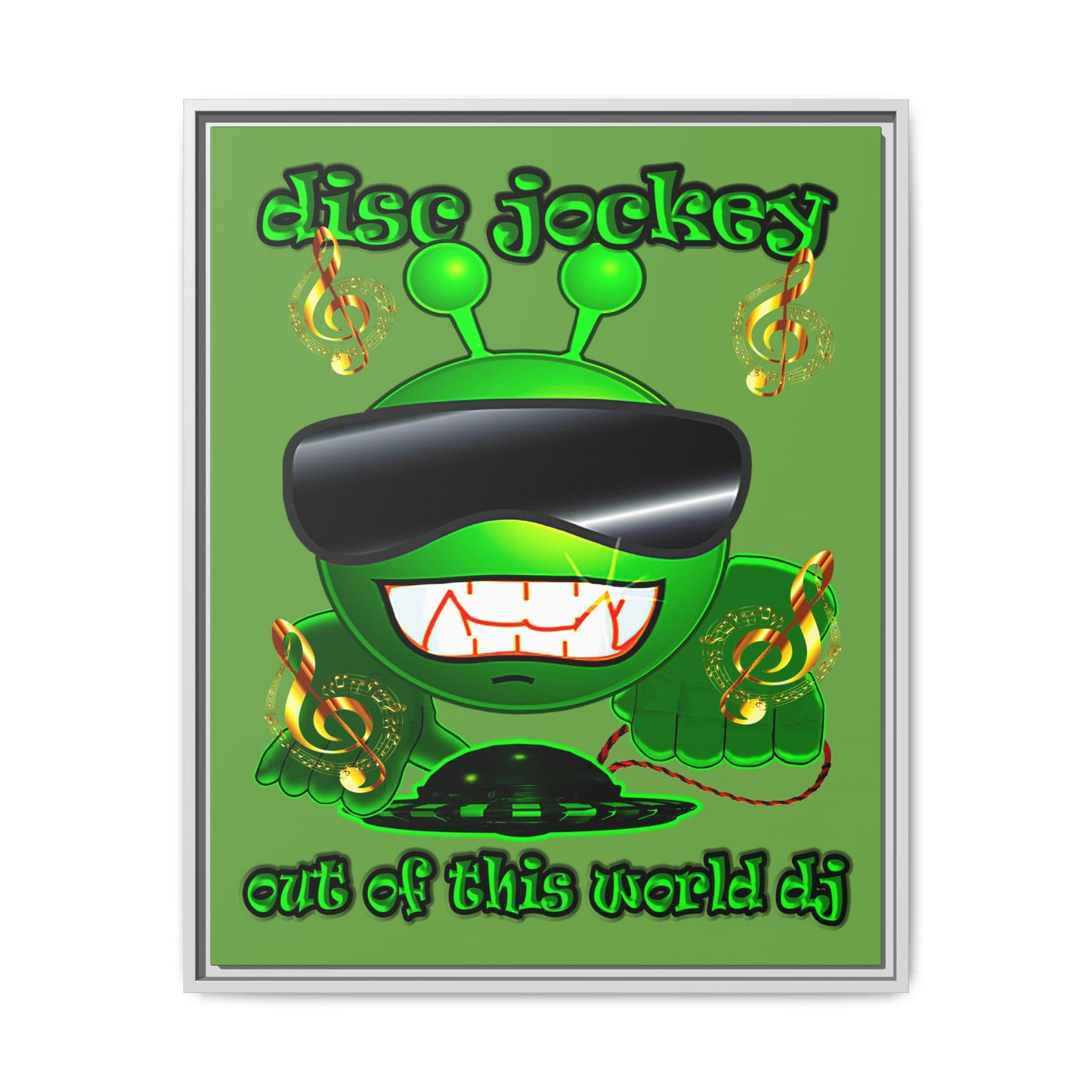 disc jockey - framed canvas art (green)