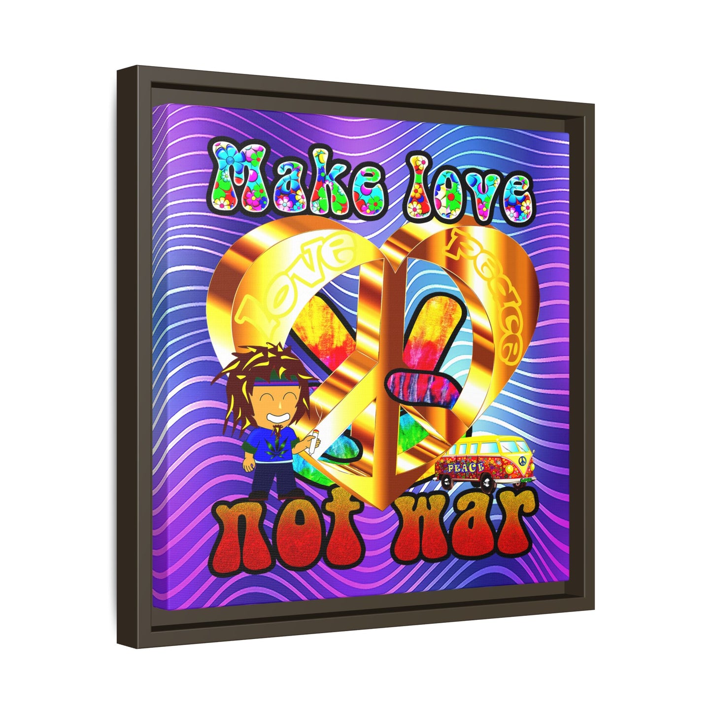 love peace - framed canvas art (purple wave)