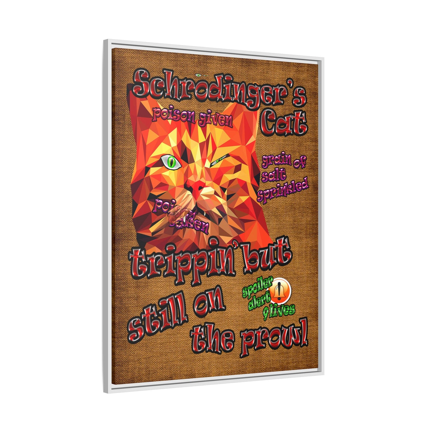 schrodinger's cat - framed canvas art (brown papyrus)