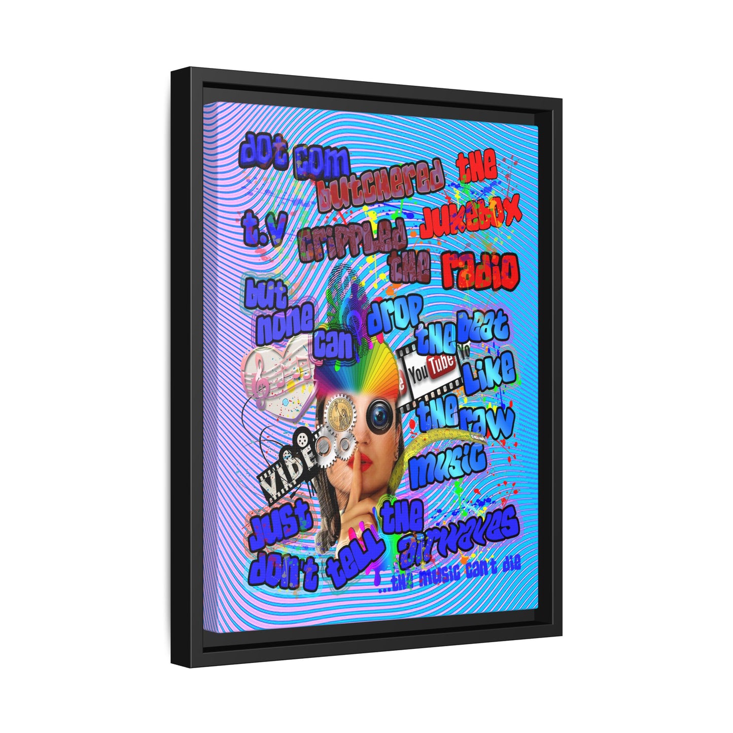 drop the beat - framed canvas art (light blue-purple wave)