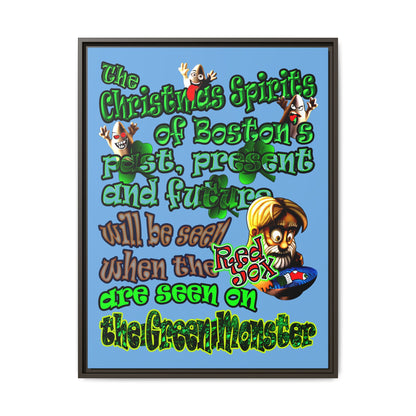 christmas spirits of boston - framed canvas art (light blue)