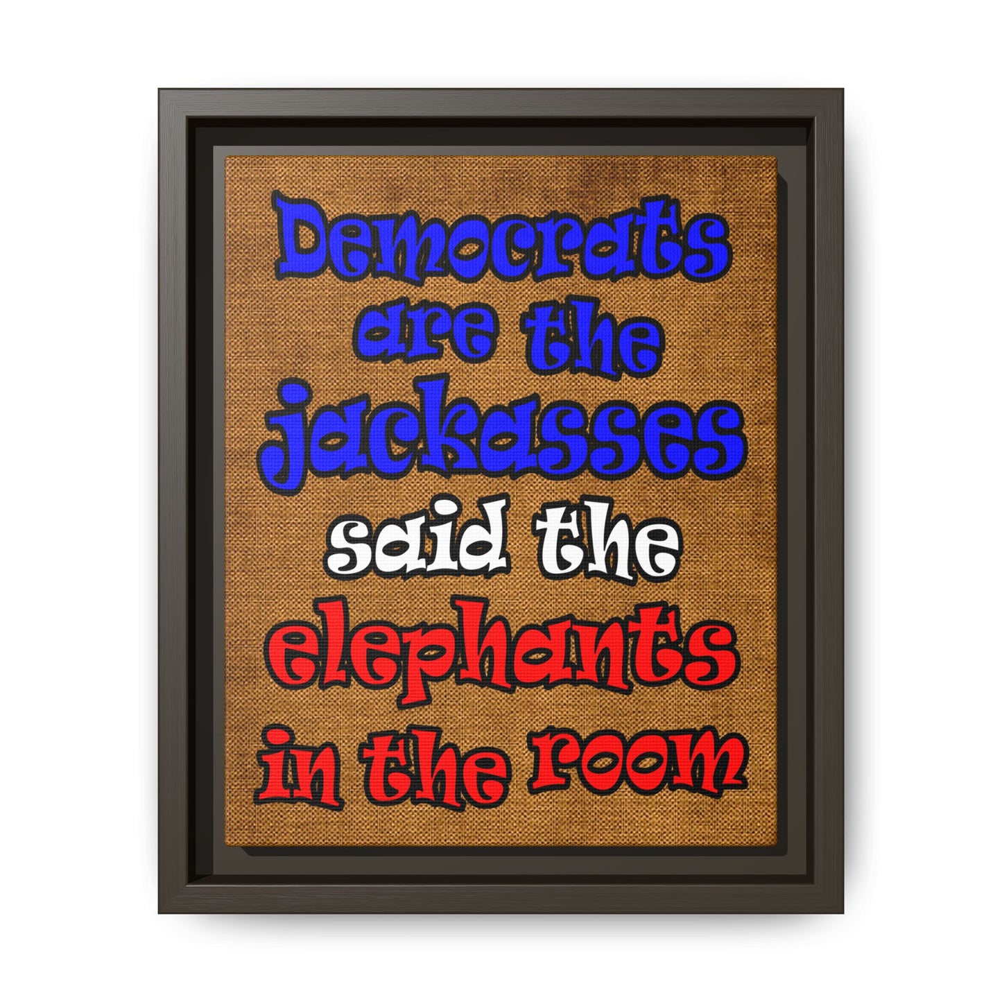 donkeys and elephants - framed canvas art (brown papyrus)