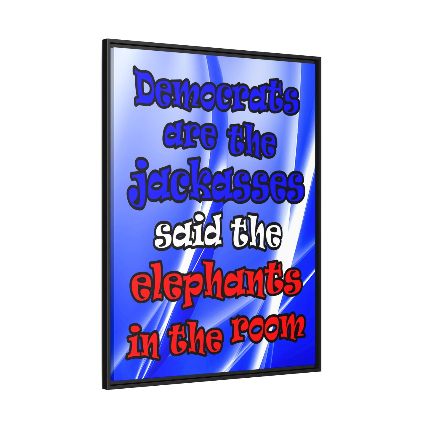 donkeys and elephants - framed canvas art (blue-white wave)