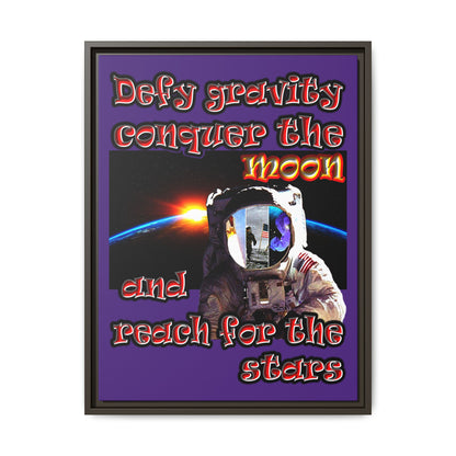 defy conquer reach - framed canvas art (purple)