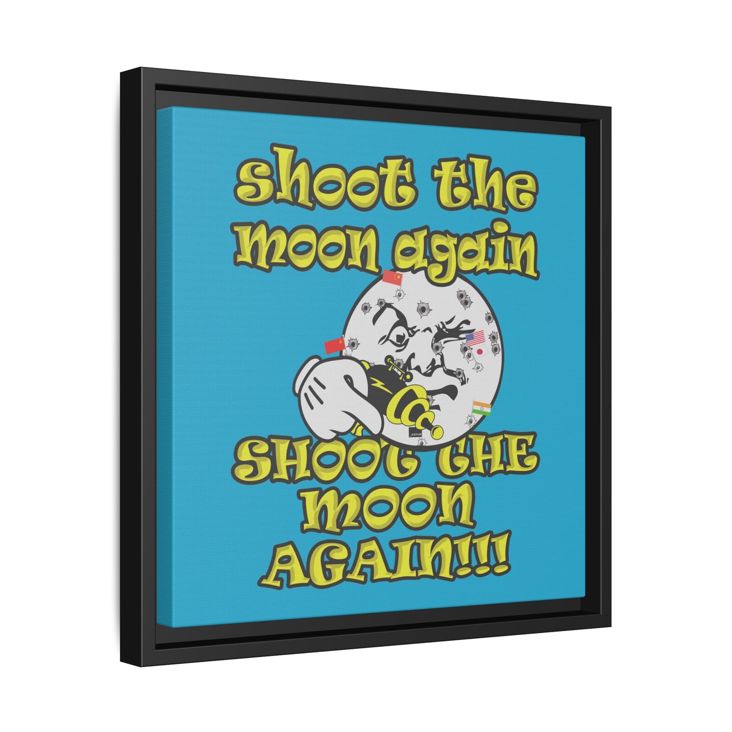 shoot the moon again - framed canvas art (turquoise)