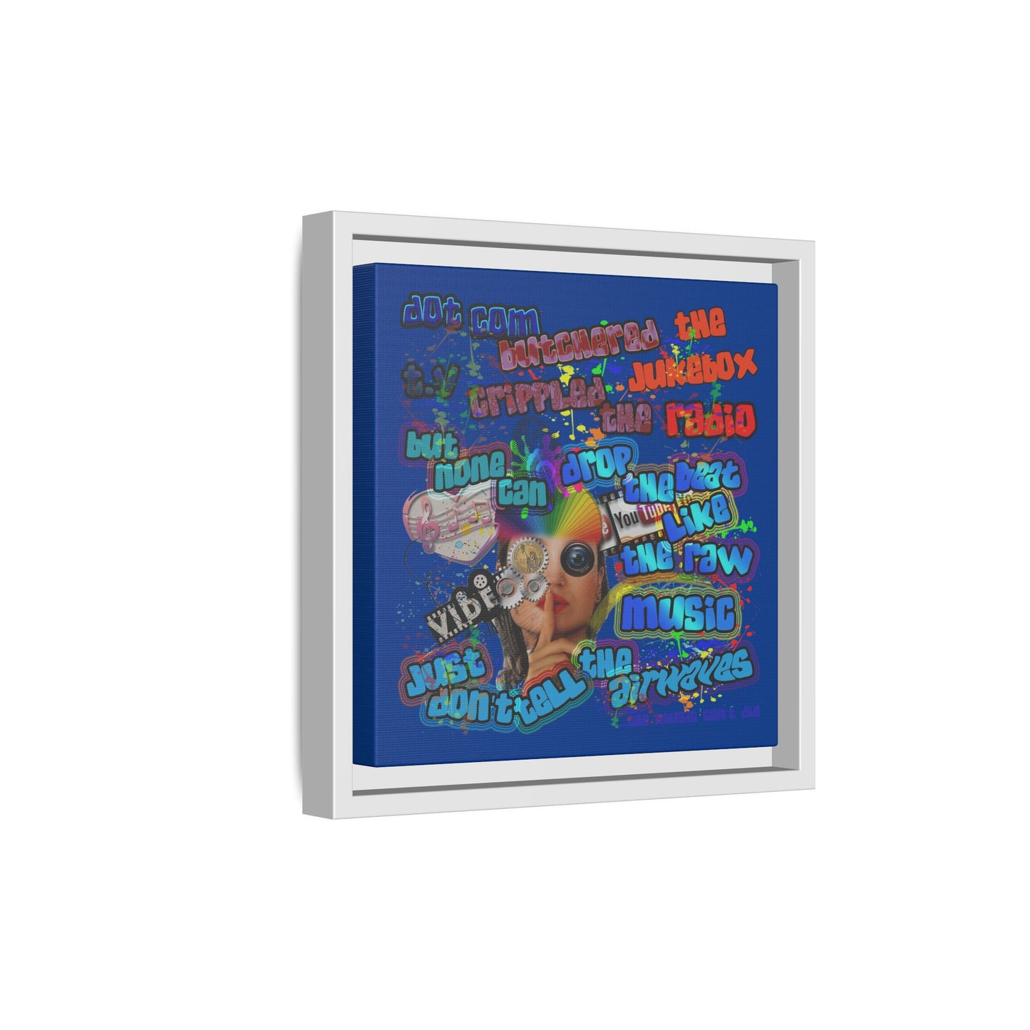 drop the beat - framed canvas art (dark blue)