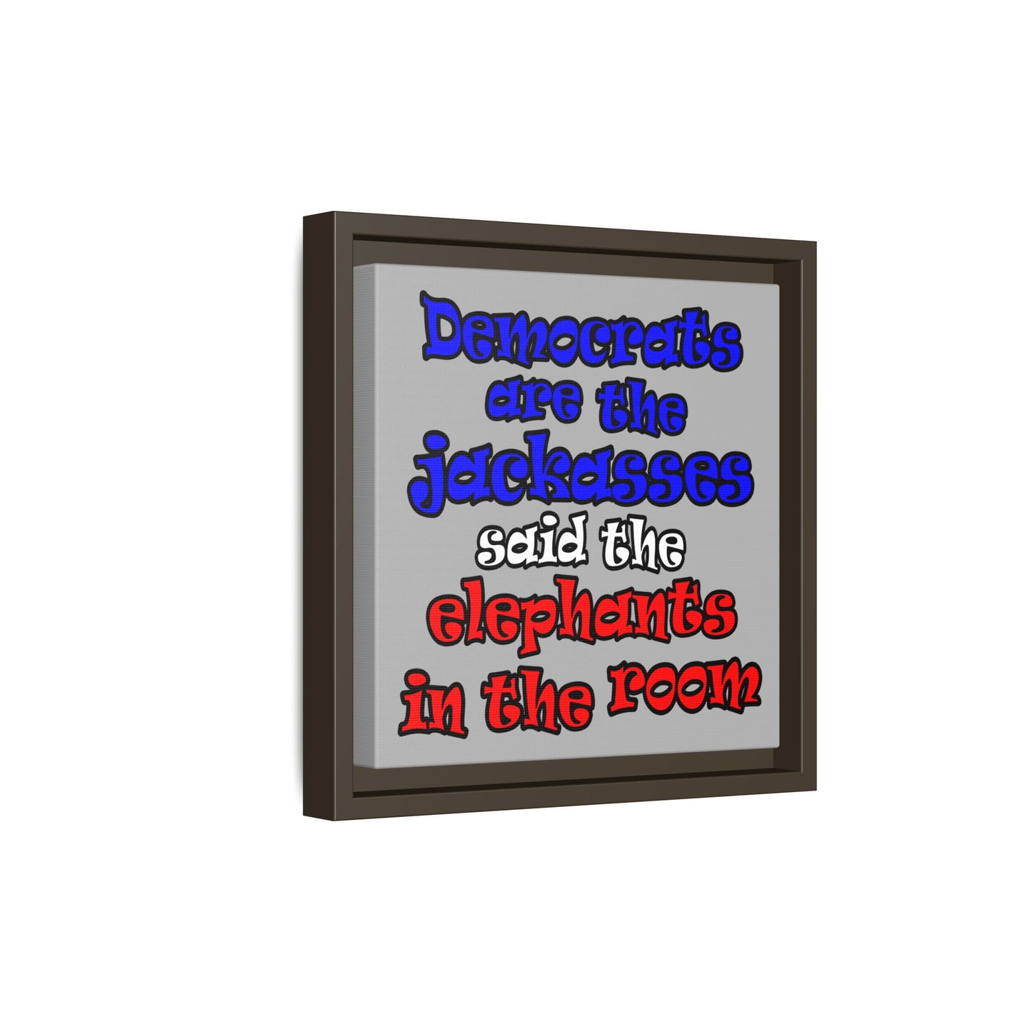 donkeys and elephants - framed canvas art (light grey)
