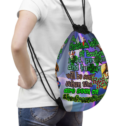 christmas spirits of boston - Drawstring Bag (grey-pink wave)