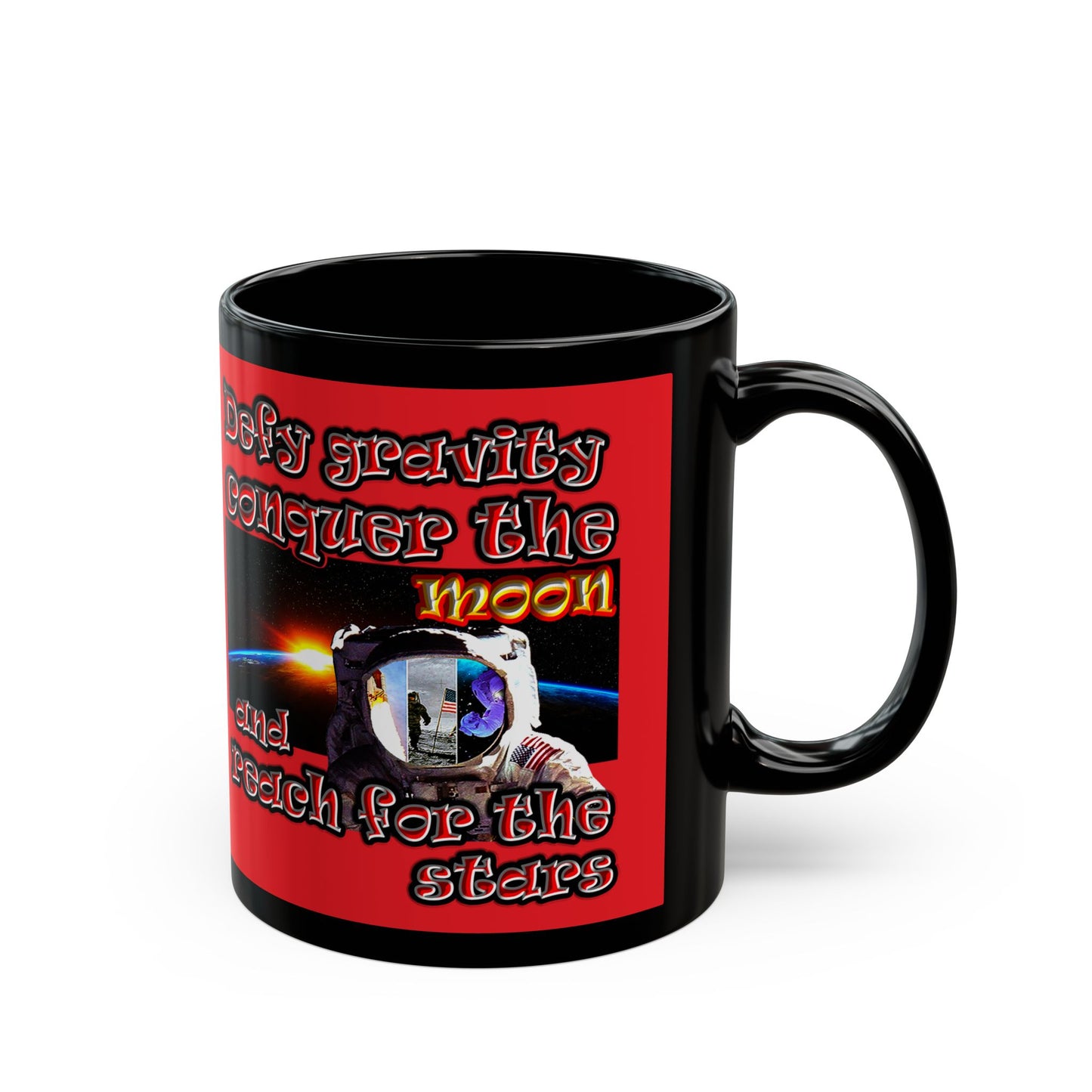 defy conquer reach - Black Mug (red)
