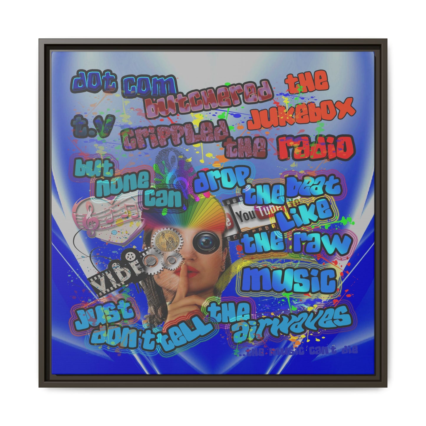 drop the beat - framed canvas art (blue-white wave)