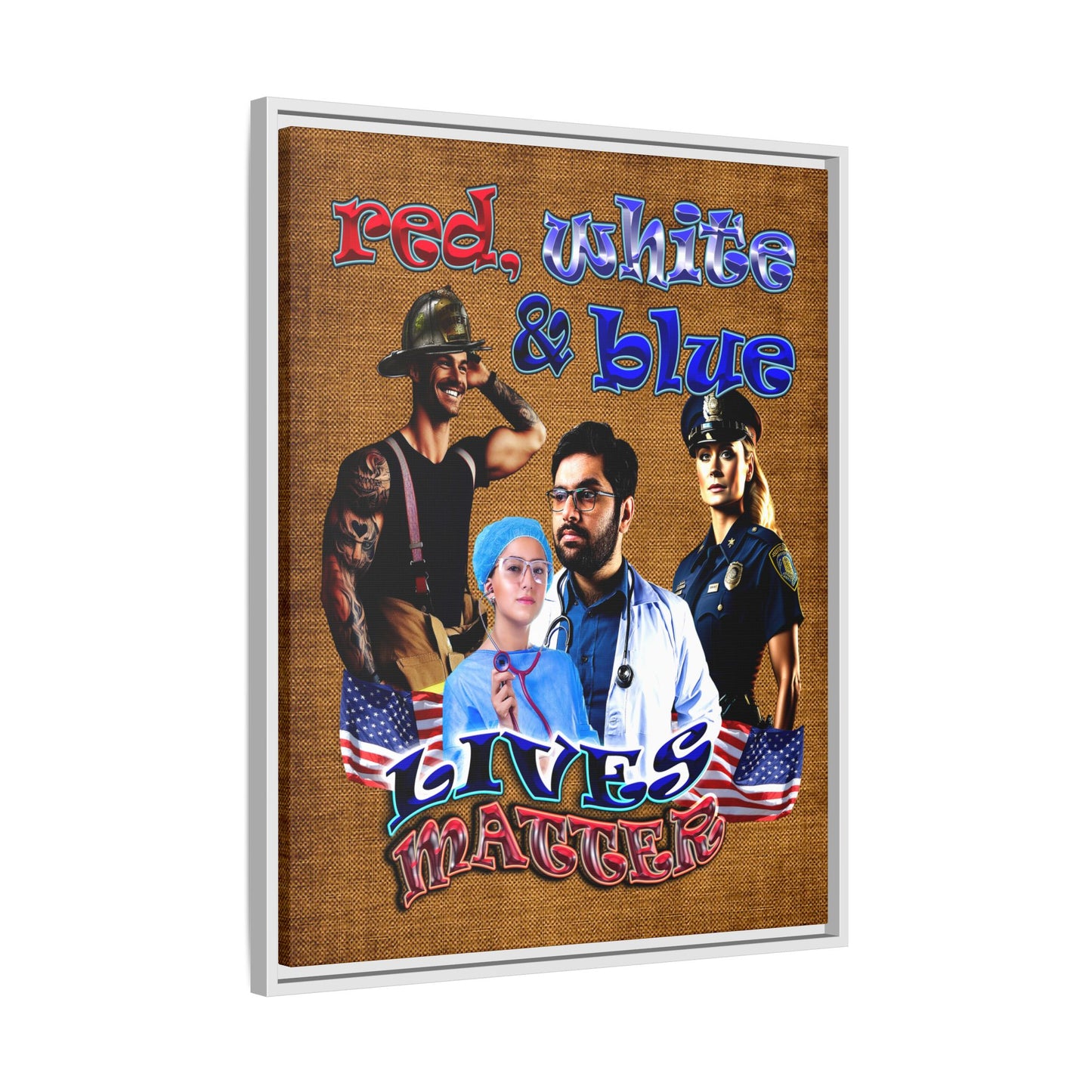 rw&b lives matter - framed canvas art (brown papyrus)
