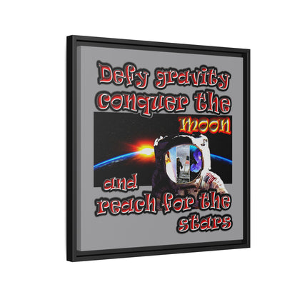 defy conquer reach - framed canvas art (grey)