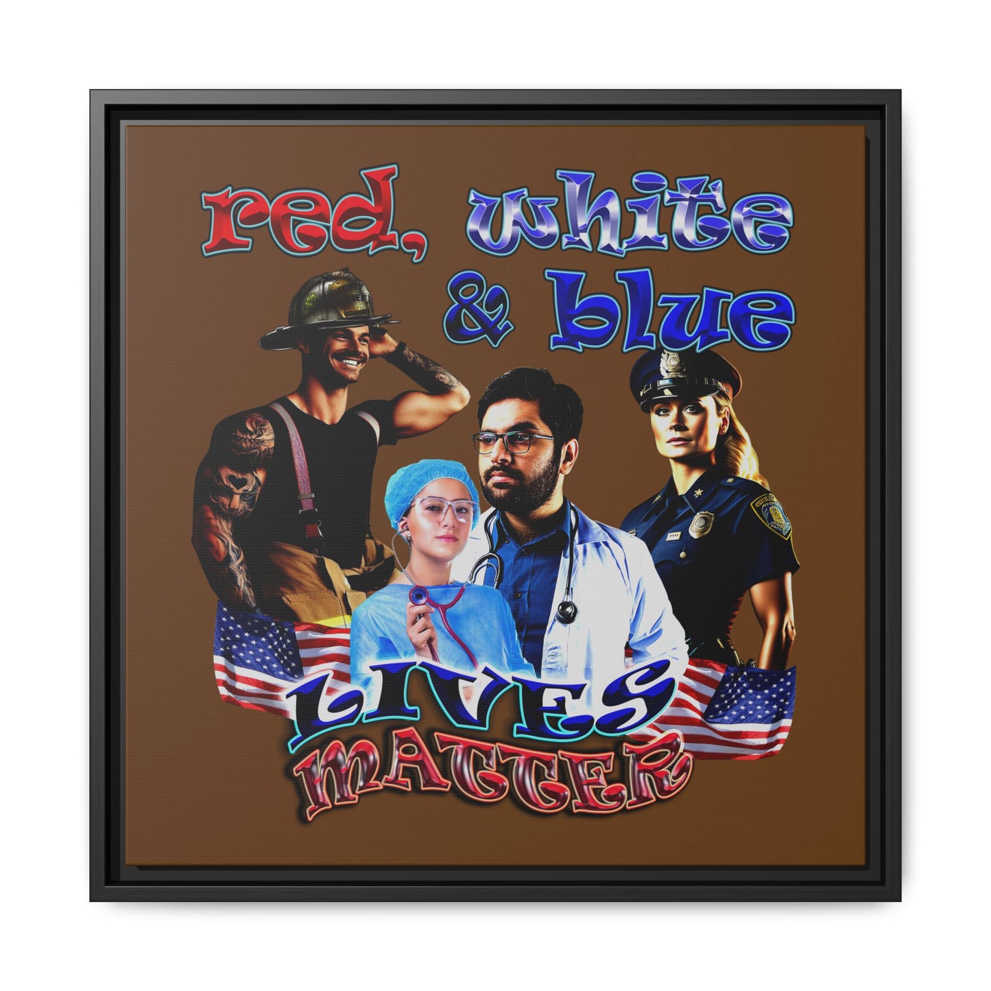 rw&b lives matter - framed canvas art (brown)