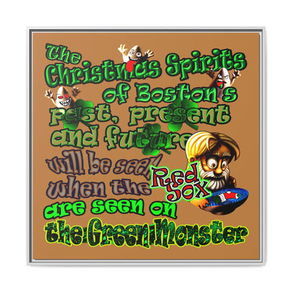 christmas spirits of boston - framed canvas art (light brown)