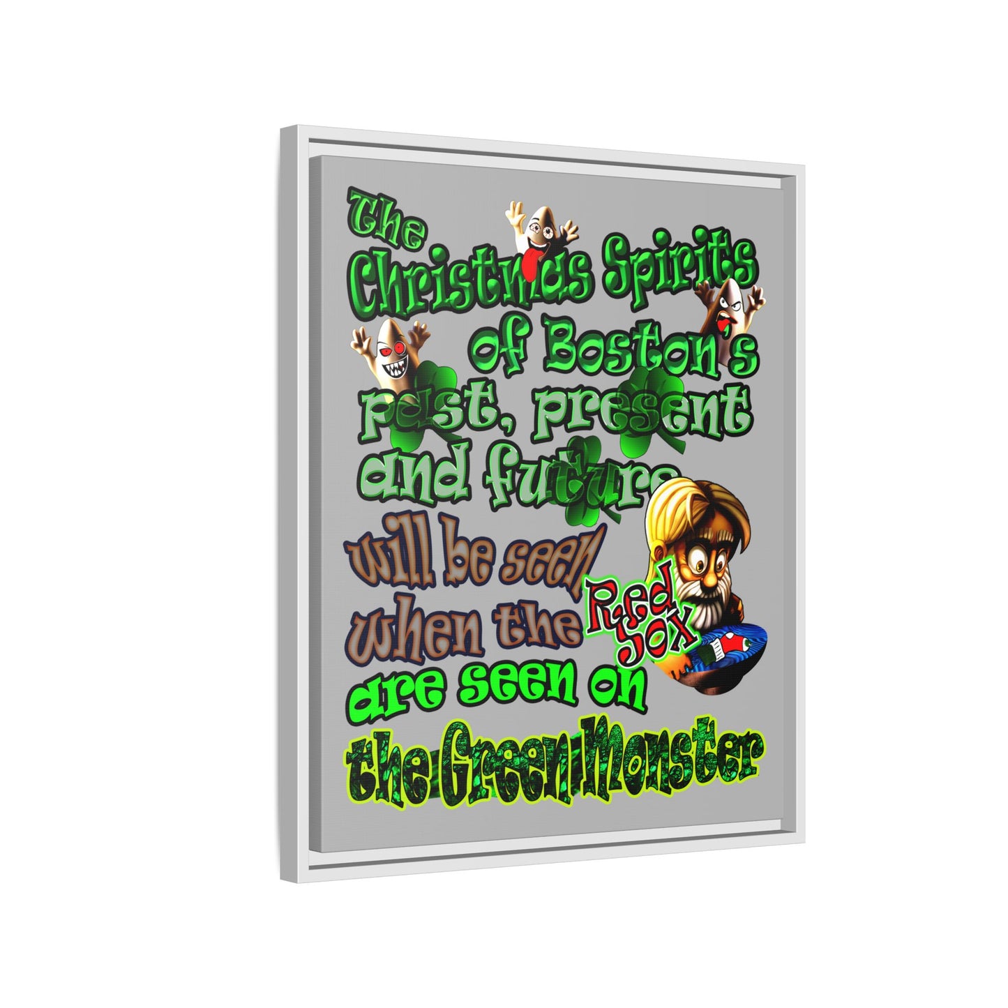 christmas spirits of boston - framed canvas art (light grey)
