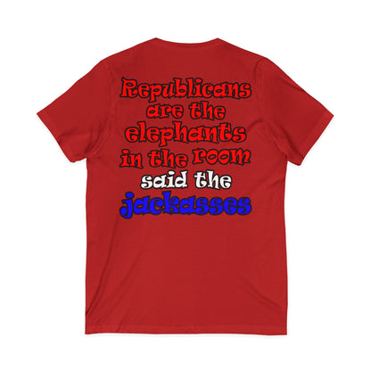 donkeys and elephants - Unisex Jersey Short Sleeve V-Neck Tee